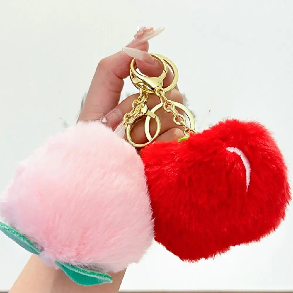 Backpack Pendant Fluffy Plush Fruit Keychain Cartoon Funny Plush Doll Key Ring Soft Colored Soft Peach Car Keychain Kids