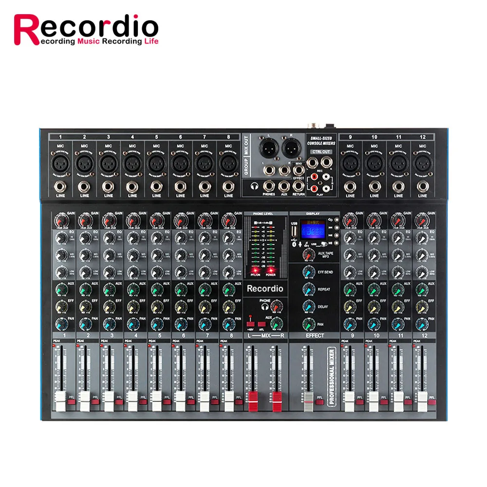 GAX-ET12 Professional 12 Channel Mixer Single Group Output Blueteeth with Effect Reverb for Stage Wedding Performance