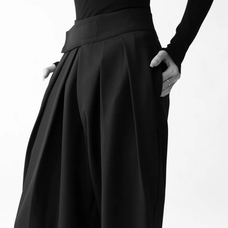 YY تصميم Y2K فستان أسود السراويل الرجال النساء عالية الخصر هوك وحلقة بنطلون للجنسين مكتب عادية الحد الأدنى مصممة دعوى السراويل