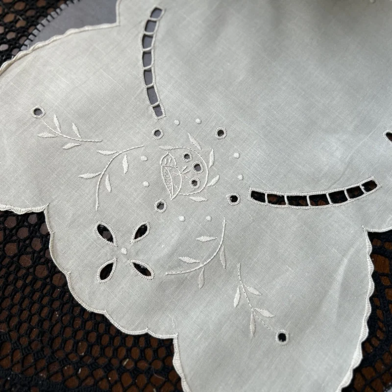 2 peças toalha de mesa bordada à mão de algodão e linho bege, toalha de chá e lenço decorativo