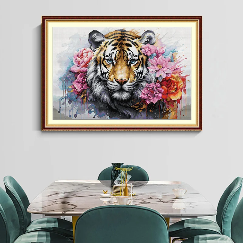 Joy Sunday Tiger Printed Cross Stitch Kit Animal Embroidery Fabric Printed Canvas Handmade Hobby DIY Home Decoration Gifts