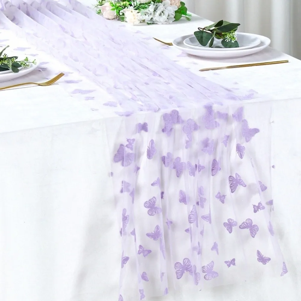 Romantic Butterfly Mesh Table Runner Multi-color Decorative Wedding Table Runner Semi-Transparent Long Table Runner