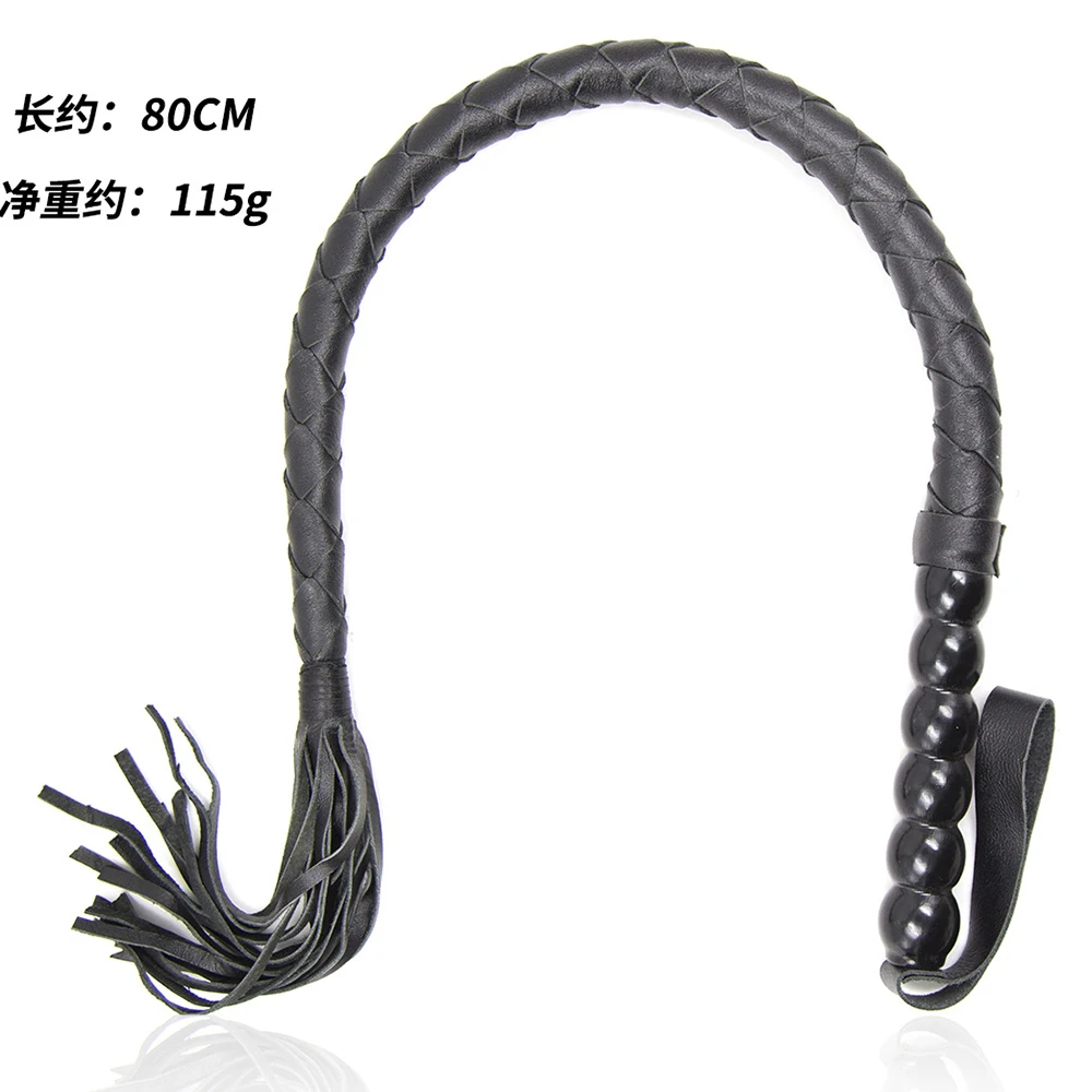 80CM PU Leather Horse Whip 8 Plait PU Leather 6 Ball Handle Whip for Horse Training