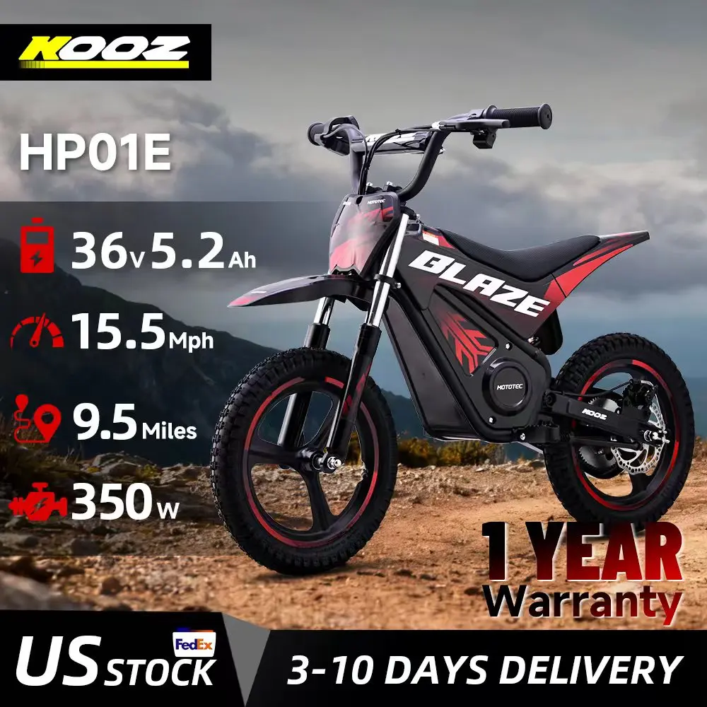 

KOOZ HP01E 36V 350W Electric Dirt Bike for Kids, 2 Speed Modes, Electric Motorcycle Up to 15.5 MPH & 9.5 Miles Long-Range.