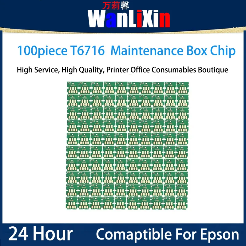 

100 шт. чипов для блока обслуживания T6716, совместимых с EPSON WF C529 C579 ET8700 S380 S381 S880 S884 S885 M885 ET-8700 M884 PX-M380