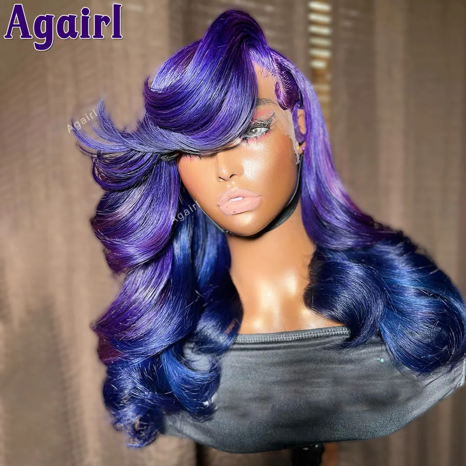 

Ombre Dark Purple 6x4 Closure Body Wave Human Hair Wigs For Women 200 Density Transparent 13x4 13x6 Lace Frontal Wigs PrePlucked