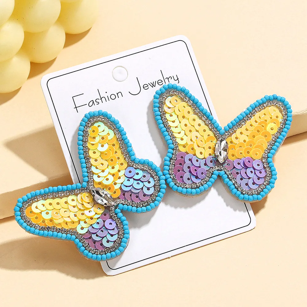 Anting Manik-manik Kain Payet Kupu-kupu Pola Kreativitas Tenun Tangan Bohemia Paduan Tren Wanita Anting Manik Beras Sederhana