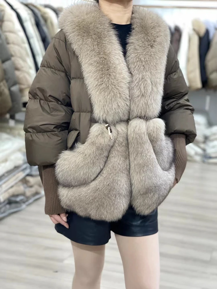 Fashion Winter Women\'s Warm Goose Down Jacket Real Natural Fox Collar Thick Coat Luxury Outwear Female Coat Puffer Jacket