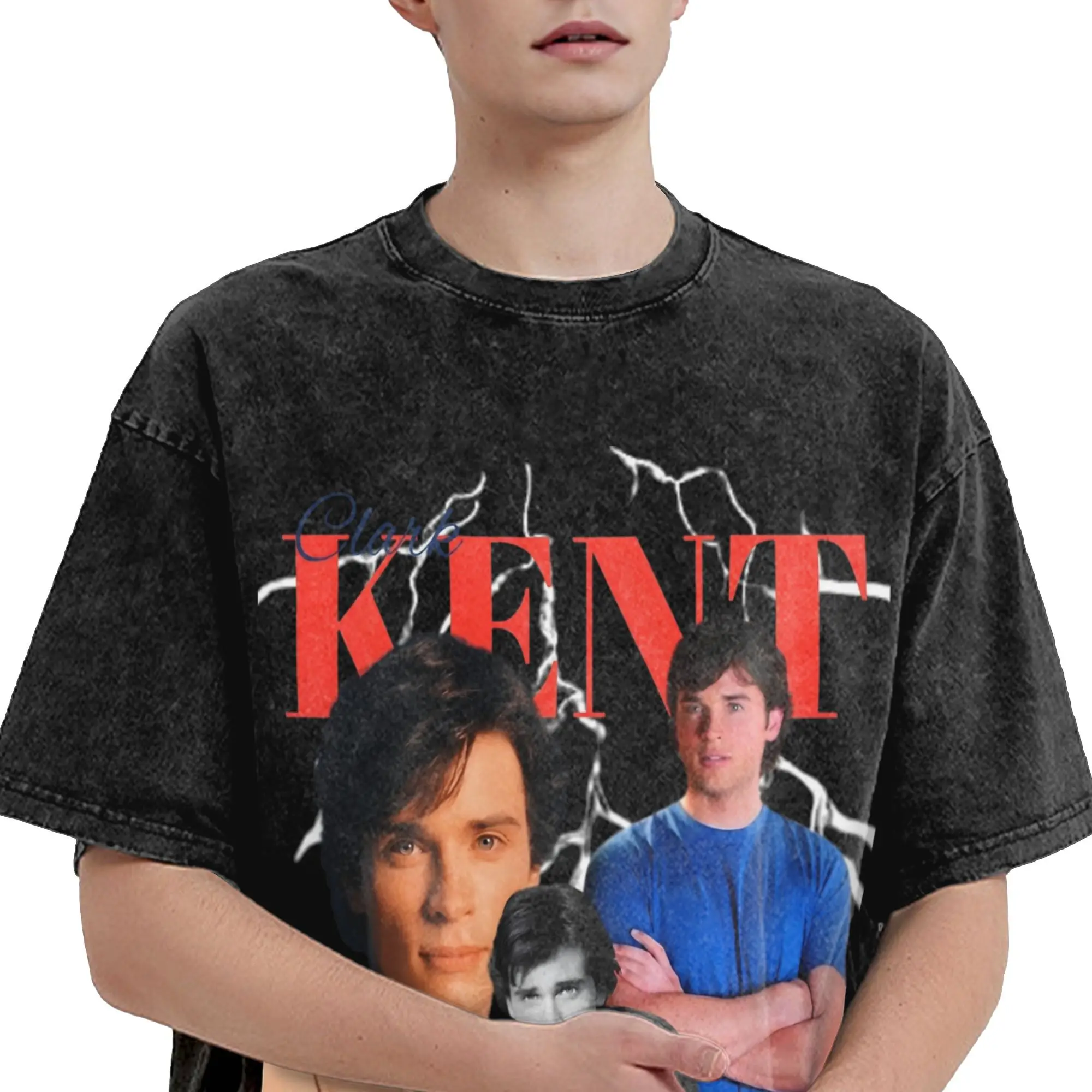 تي شيرت Smallvile Clark Kent David Corenswet تي شيرت مغسول 100% قطن تي شيرت كبير الحجم للرجال والنساء ملابس علوية صيفية تي شيرت