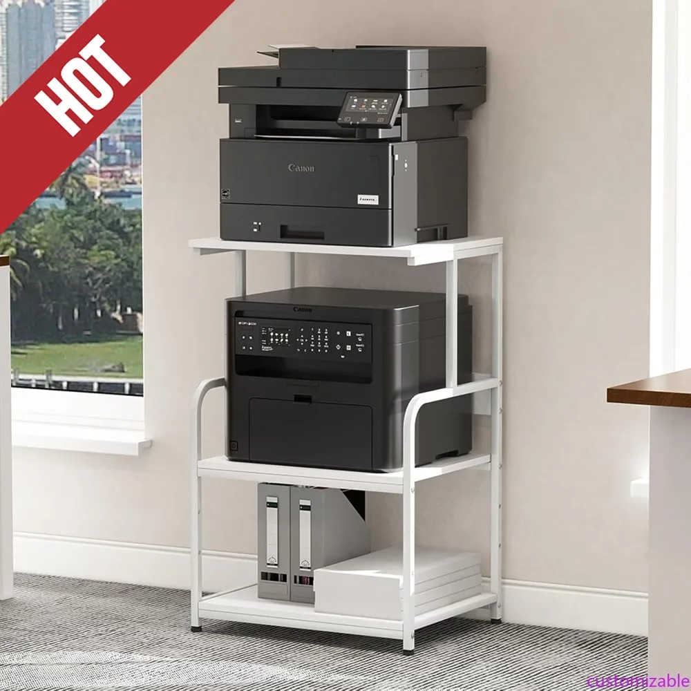Customizable-Printer Stand With Storage Shelf,3 Tier Printer Cart With Wheels,Mobile Printer Table