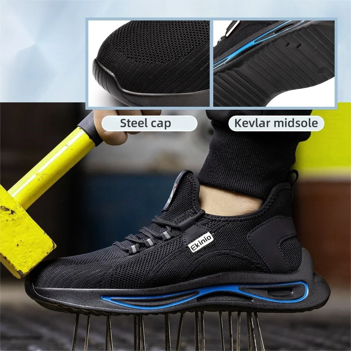 New Breathable Summer Men Safety Shoes Men Light Anti-smash Puncture-proof Work Sneakers Male Work Safety Boots Size 35-50