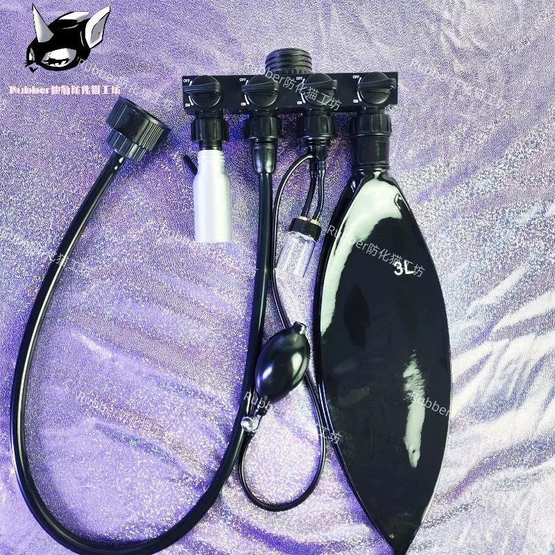 Anti-chemical cat gas mask one-to-four connector combiner automatic smell device latex clothing props small size linkage