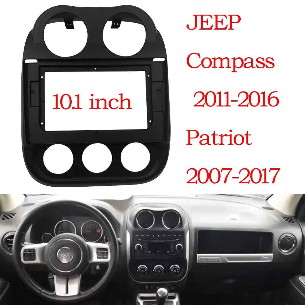 Marco de Radio de coche y arnés de cables para Jeep Compass Jeep Patriot 2010-2016 Panel CD reproductor de DVD marco de Audio Kit de montaje en tablero