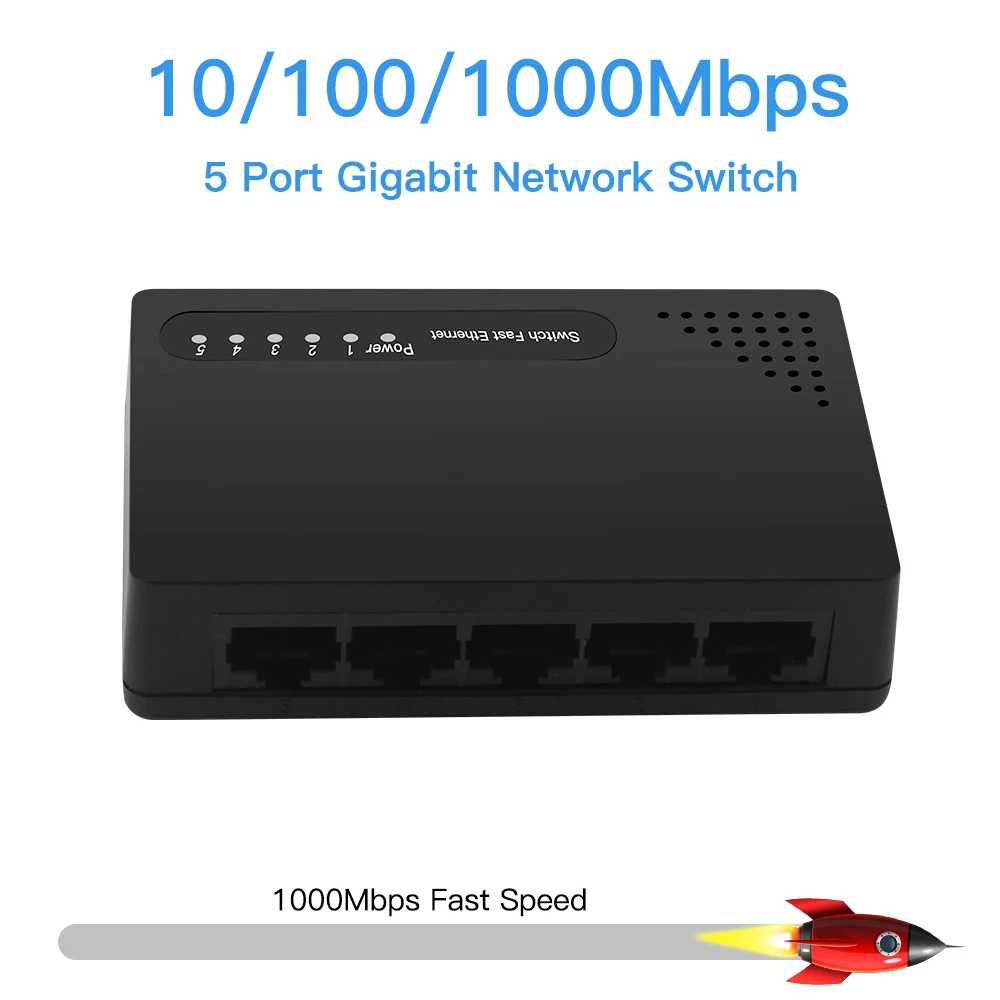 Divisor de interruptor de red de 5 puertos, 1000M, Mini adaptador de red rápido Ethernet para el hogar y la Oficina, enchufe UE/EE. UU.