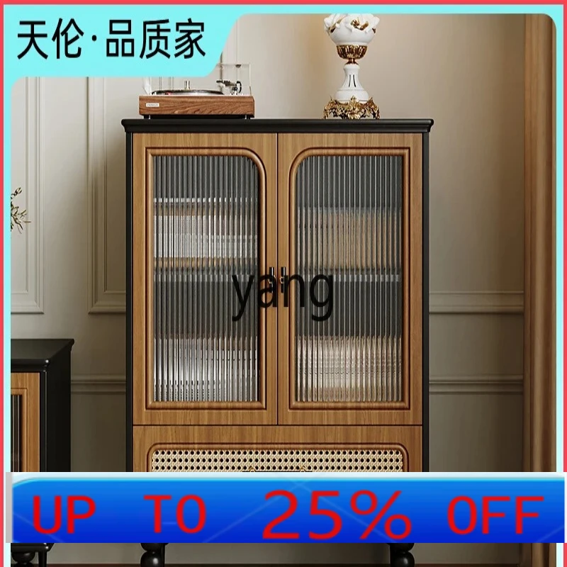 

LH small apartment living room wall integrated storage locker rattan small size tea cabinet