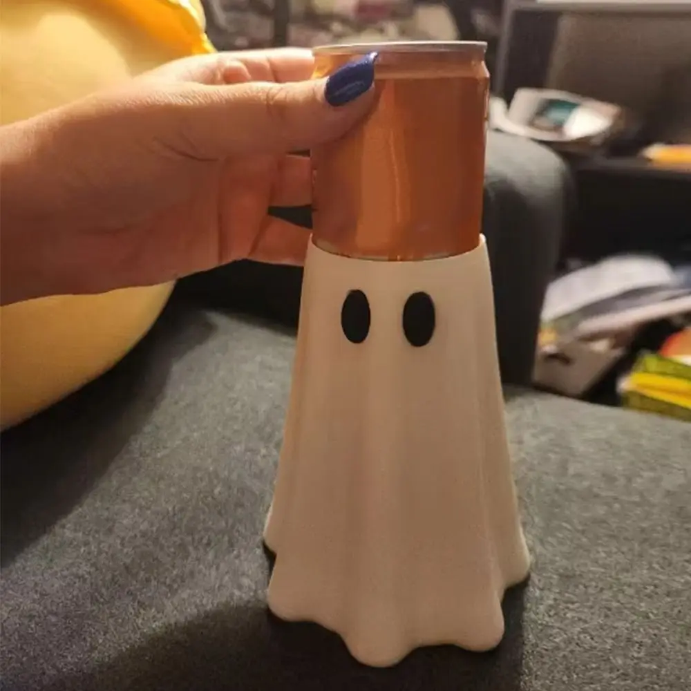 3D Printed Halloween Ghost Can Sleeve Spooky Shaped Reusable Ghost Beverage Cooler Insulated 8/12/16 Oz Beer Can Stand