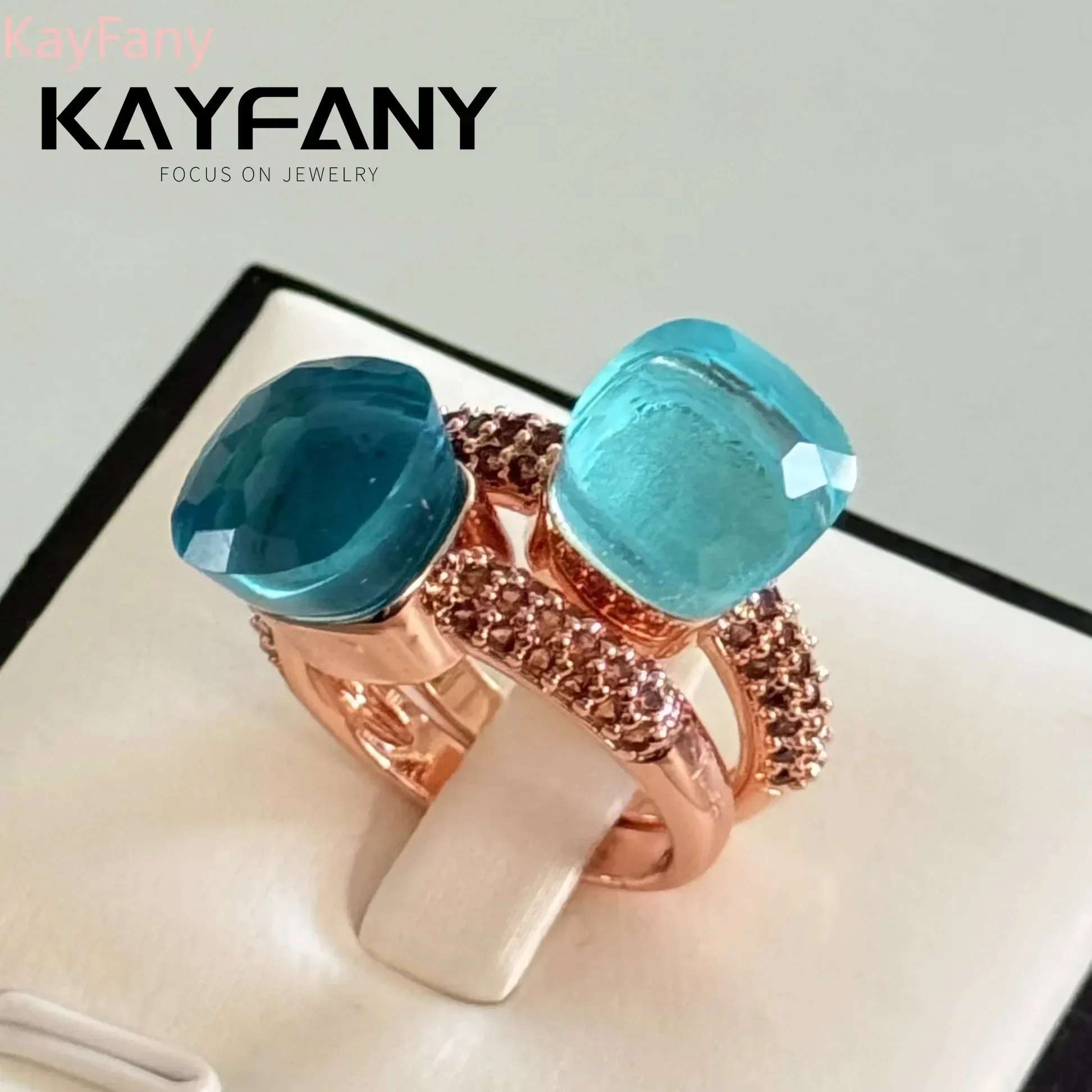 Kayfany Official Classic Nudo Ring Candy Style Crystal Inlay Brown Zircon Ring Rose Gold Plated Jewelry Women Best Holiday Gift