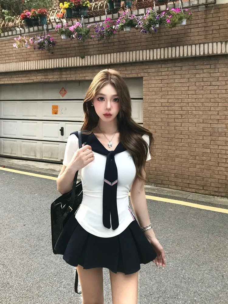 

Mejiu Honey Nine Iceberg Blue Hot Girl Academy Sle Slim Fit футболка с овальным плечом женская летняя футболка с завязкой на талии ort Sve Top