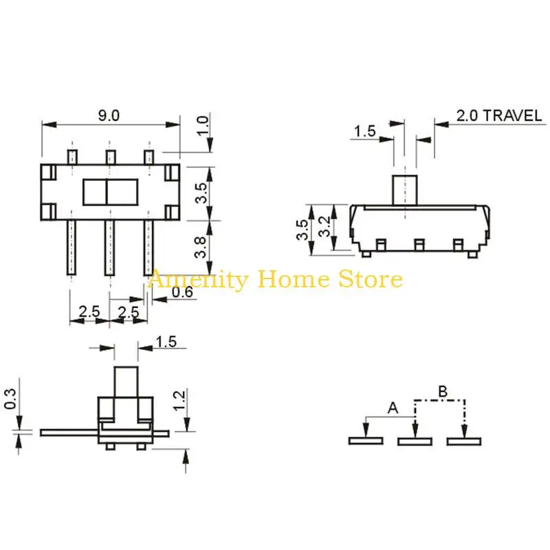 

F26C 25pcs 3PIN PCB Панель 2 Положение SPDT 1P2T Мини -вертикальные переключатели SPDT 1P2T