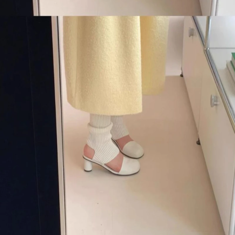 Baotou Half Slippers Women Summer New Outer Wear Fashion Solid Color Square Toe Thick Heel High-heeled Women\'s Slides Pantuflas