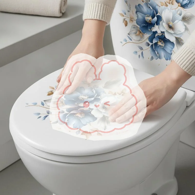 Jet Home Bathroom - Niebieska naklejka na toaletę w kwiatowy