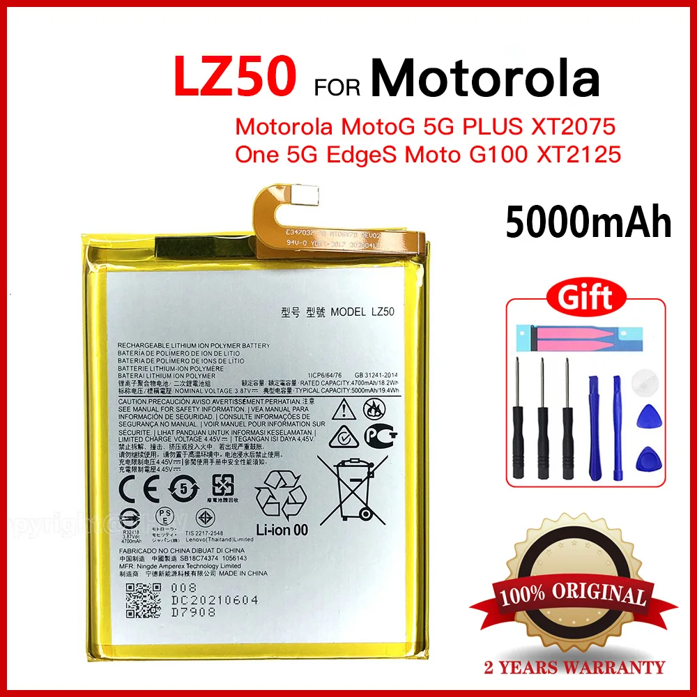 Genuine 5000mAz LZ50 Rechargable Battery For Motorola Moto One 5G Plus / G100 / Edge S XT2125 XT2125-4 Mobile Phone Bateria