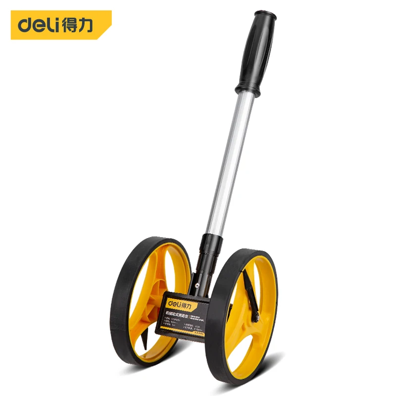 Deli Retractable Handle Two-wheeled Distance Measuring Wheel Multi-purpose Building Measuring Tools 0-9999m Long Distance Meter