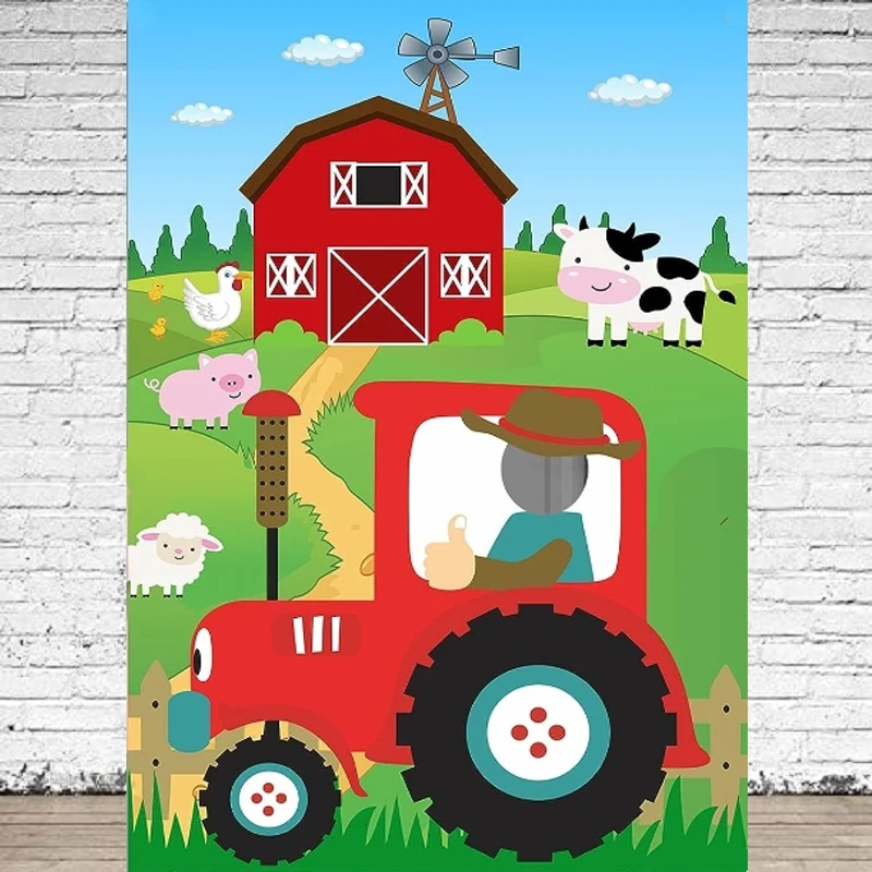 Photography Farm Theme Photo Door Banner Farm Tractor Animal Pretend Play Party Game Poster Background Birthday Party