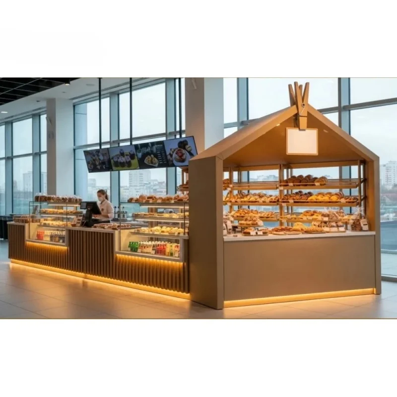 custom.ONI Shopfitting Bakery Kiosk Retail Display Modern Interior Decoration Design Bread Small Cafe Kiosk Stand Mall Food Cabi