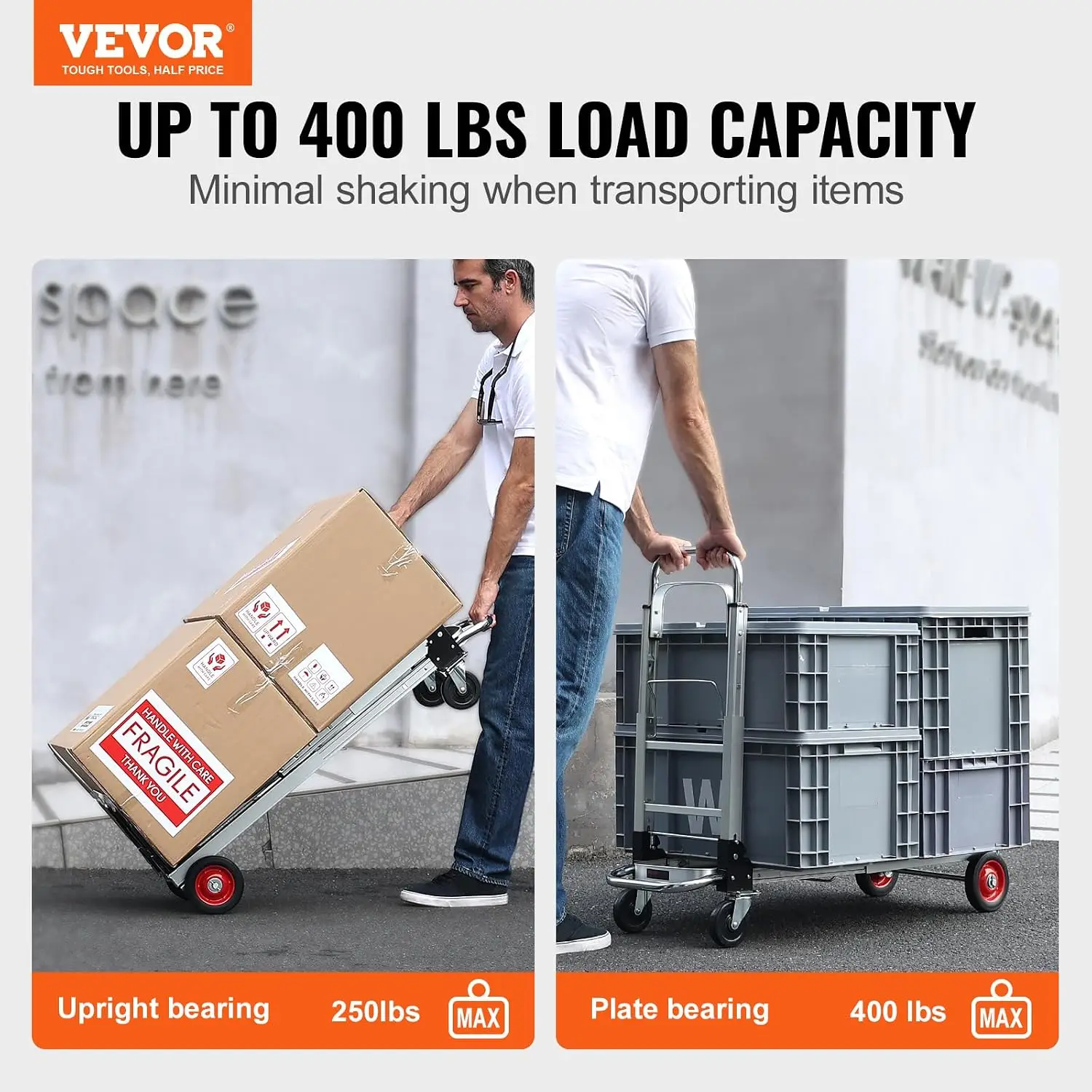 Aluminum Folding Hand Truck, 2 in 1 Design 400 lbs Capacity, Heavy Duty Industrial Collapsible cart, Dolly Cart with Rubber Whee