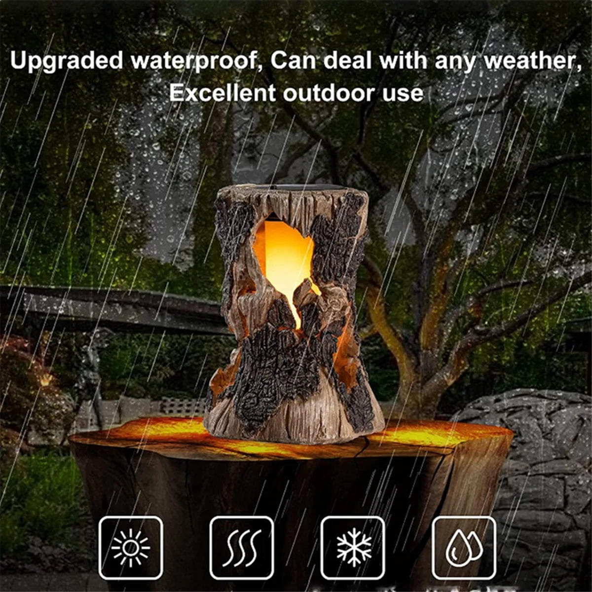 ABXHH ไฟพลังงานแสงอาทิตย์กลางแจ้ง Tree Stump Flame Light ตกแต่งกันน้ําสําหรับสวน ลาน และระเบียง