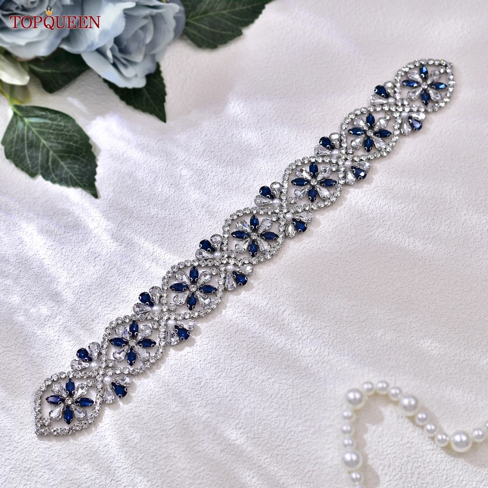 TOPQUEEN-Cinturón de boda con forma de flor y diamantes de imitación, faja de apliques hecha a mano, accesorios de decoración para vestido de mujer, S453-ML