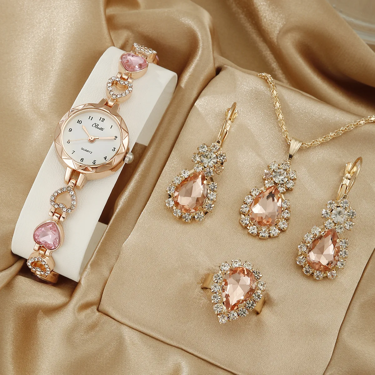 4PCS Set Woman Bracelet Watches New Fashion Luxury Ladies Stainless Steel Wrist Quartz Watch For Valentine's Day Birthday Gifts