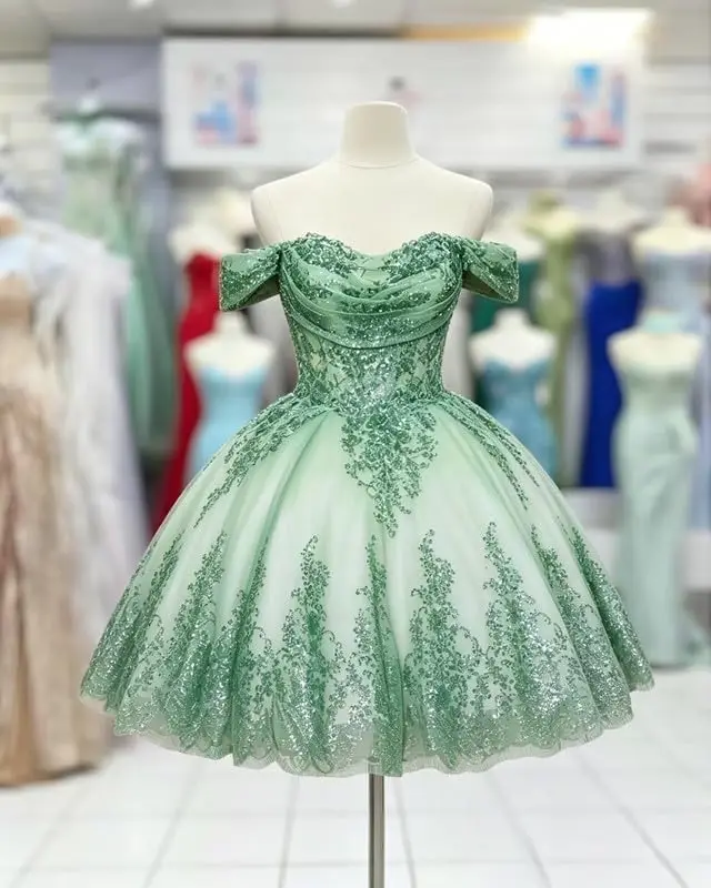 Sequin Appliques Homecoming Dresses Glitter Lace Short Ball Gown