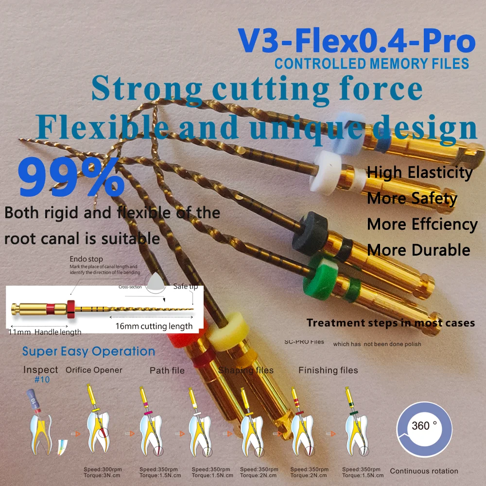 6Pcs/Box Dental Nickel Titanium Heat Activation Root Canal Engine File Endodontic Rotary Dental File V3-M 25MM dentaire