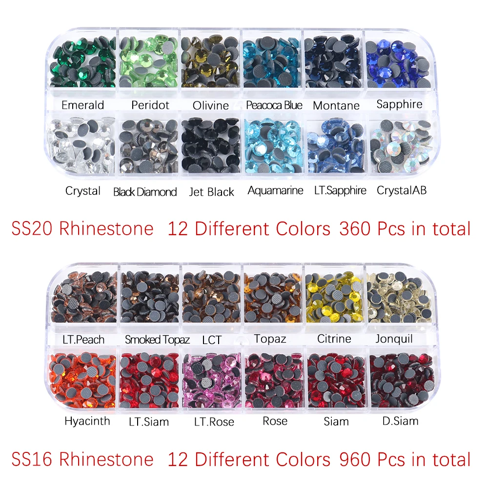 New Box Set 45 Colors DMC Hot fix rhinestones Mix 6 Sizes Glass Crystal Iron on Rhinestone for Garment Clothing accessories