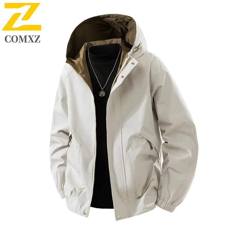 

​ Мужская ветрозащитная куртка из софтшелла для спорта на открытом воздухе, водонепроницаемая дышащая ветровка для пешего туризма, повседневная тактическая куртка на молнии с капюшоном ​ Пальто