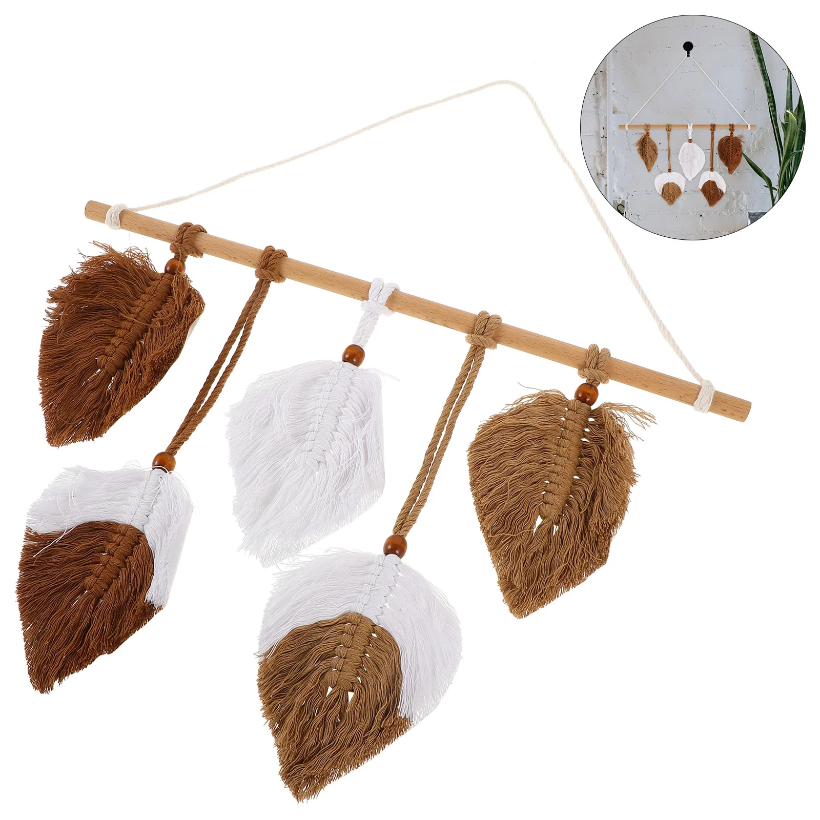 

Macrame Hanging Boho Leaf Decor Woven Bohemian Style Bedroom Bathroom Living Room Wall Art Lightweight Handcrafted Tapestry Dorm