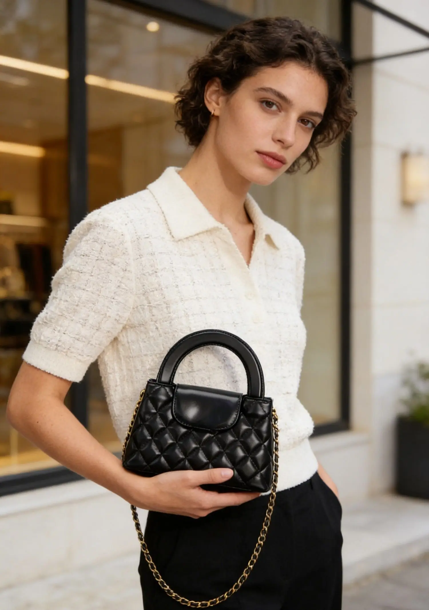 

Роскошная черная стеганая мини-сумка с верхней ручкой для женщин, элегантная сумка через плечо с цепочкой, универсальная повседневная сумка для вечеринок