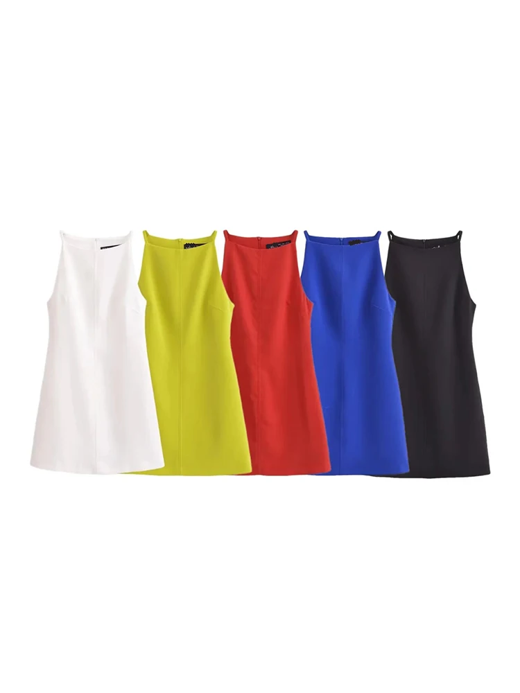 Sleeveless short dress for girls, casual dress, sleeveless, high waist, with zipper, solid color, for summer