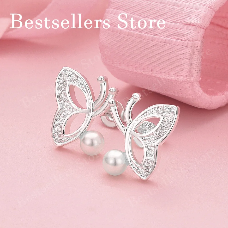 Boucles d'oreilles en argent Sterling 925, exquises, en forme de papillon, avec perles, pour femmes, accessoires de mode, cadeau de mariage, bijoux de fête