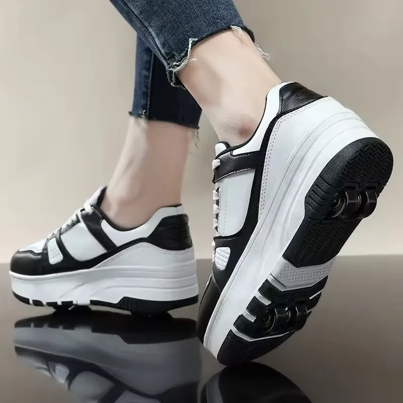 Four Wheel Children Roller Skate Shoes Boy Girl Walking Skating Shoes Casual Outdoor Sports Kid Student Pulleys Sneakers 29-41