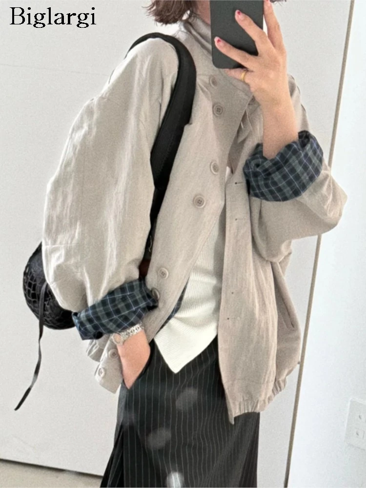 

Осеннее пальто, женские клетчатые лоскутные пальто с принтом, модные женские куртки в корейском стиле, свободные повседневные женские пальто с длинными рукавами