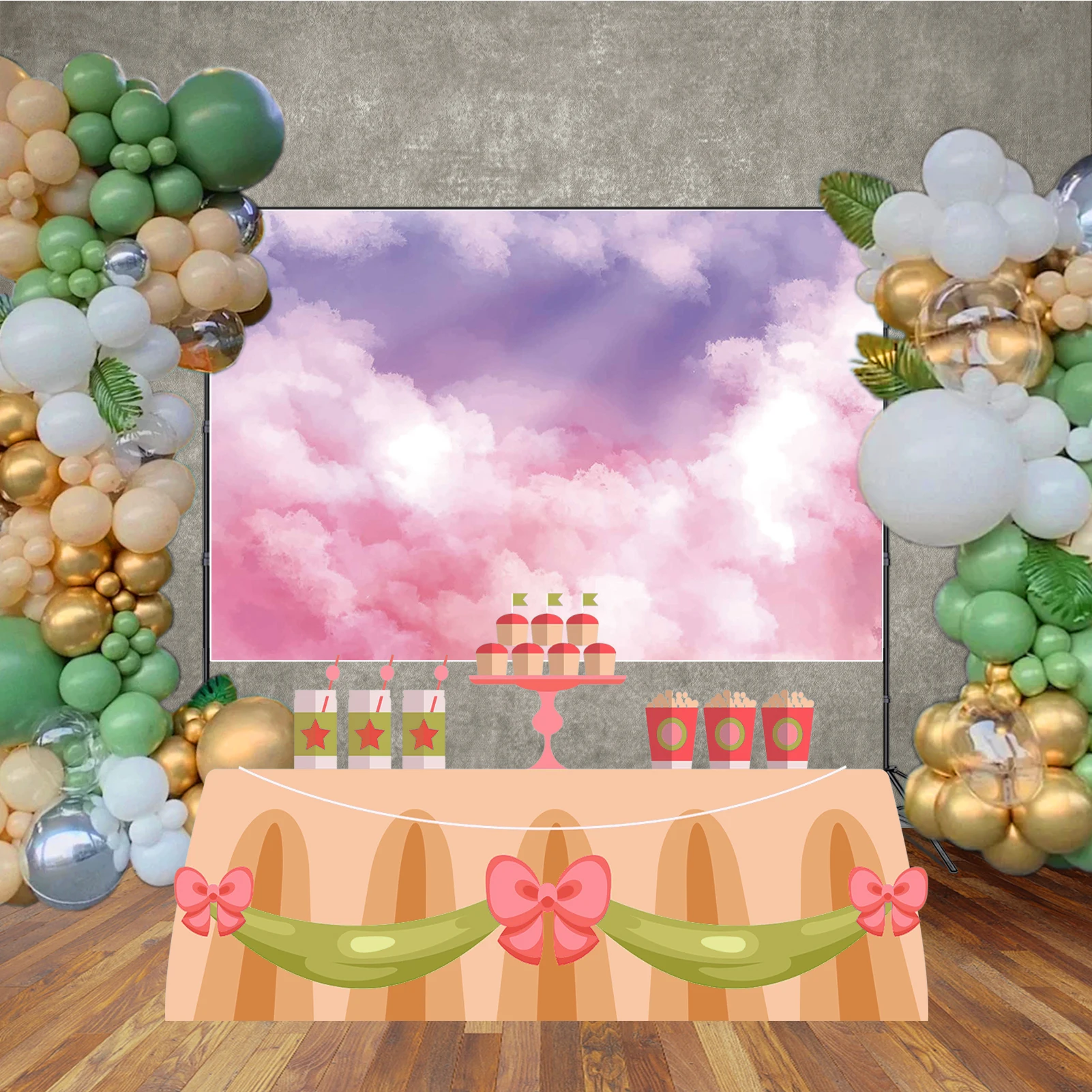 MOON.QG 天空と雲の誕生日背景ベビーケーキスマッシュ女の子の誕生日写真背景ベビーシャワー女の子雲バナー