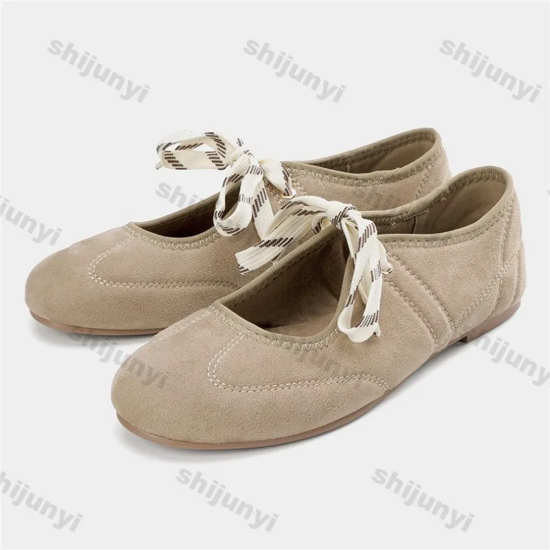 

2026 Summer New Arrivals Fashion Lace-up Ballet Flats Concise Shallow Soft Sole Mary Jane Shoes Lightweight Comfort Women Casual