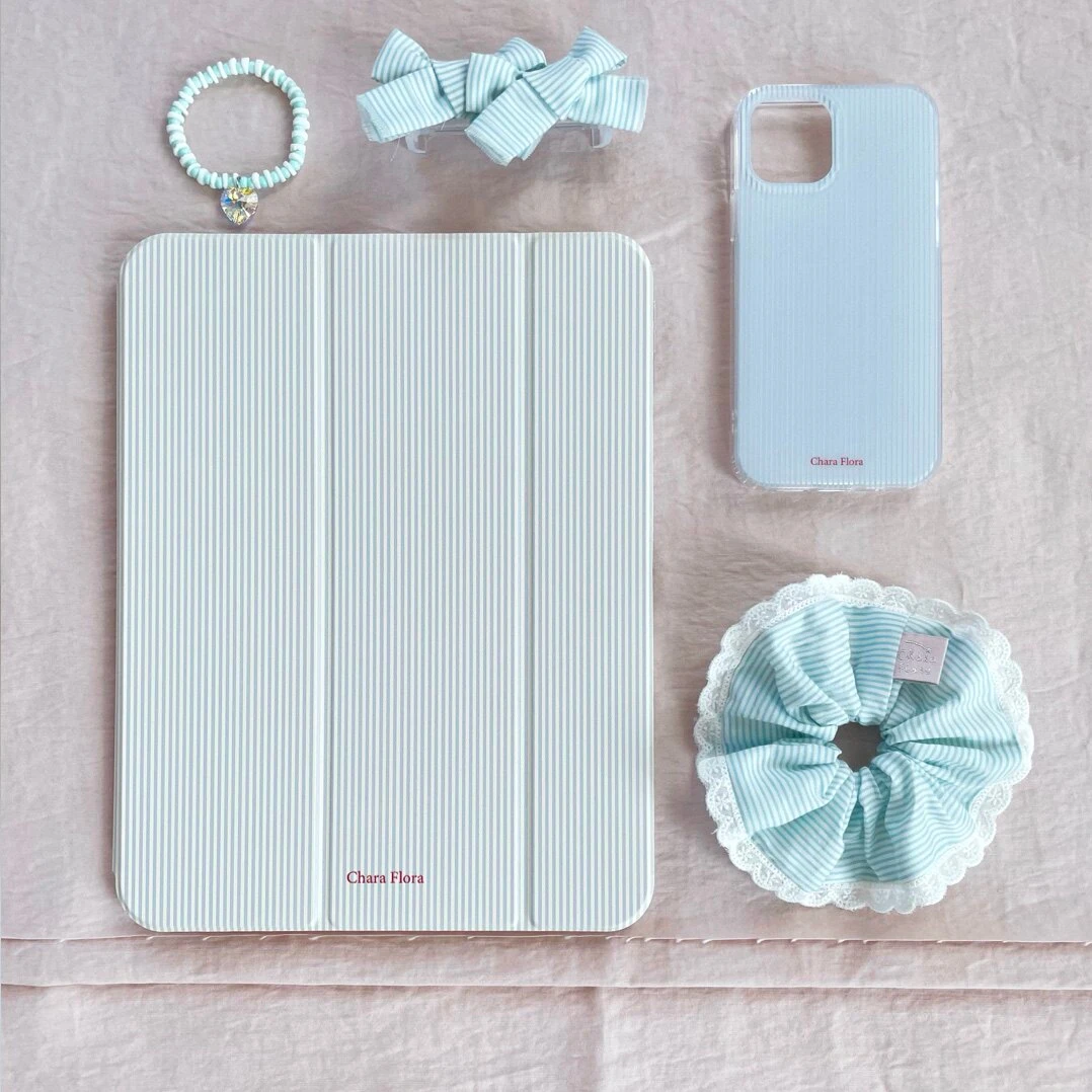 Ins Blue Striped Horse Cute Tablet Case For iPad Pro 11 12.9 13 A16 M2 M4 M3 M5 Shell 5/6/7/8/9/10/11th Mini Air 3 4 5 6 7 Cover