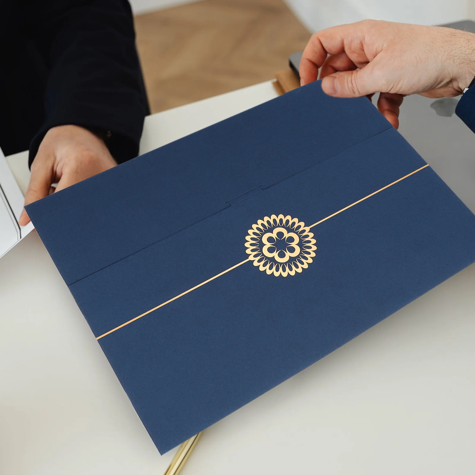 

2 Pcs Certificate Holder Blue College Diploma Cover Protective Documents Elegant Design Stylish Border Fashion Unique Home