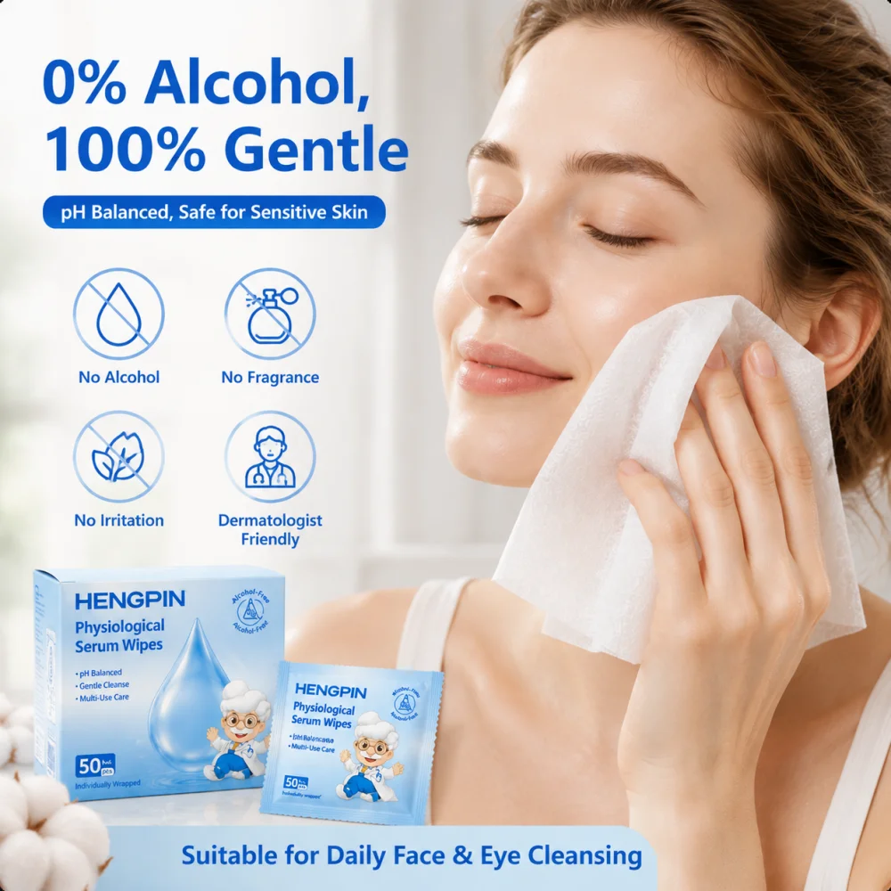 Physiological  Wet Wipes 50Pcs Cleansing Wipes Individual Pack Soft Non-Woven Wipes for Face Eyes Nose Sensitive Skin Daily Care