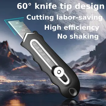 Stainless Steel Utility Knife Multipurpose All-steel Heavy Duty Rubber Coated Box Cutter SK5 Blade Auto-lock Craft Cutting Tools