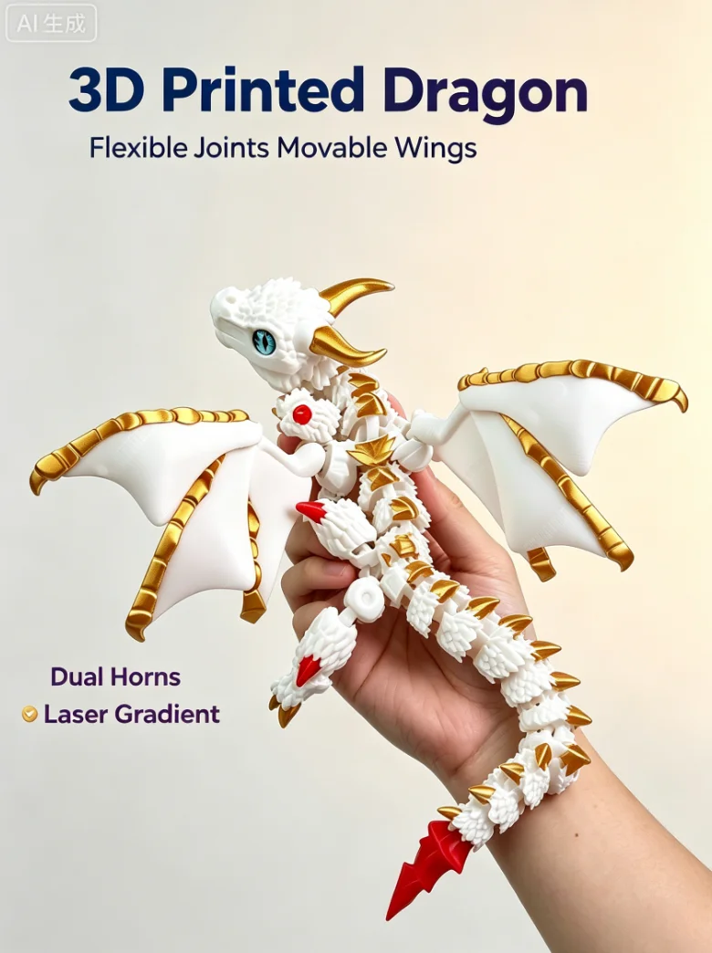 New 3D Printed Wyvern Dragon with Wings Simulation Model Gift Articulated Dragons Fidget Dragons Desktop Ornaments